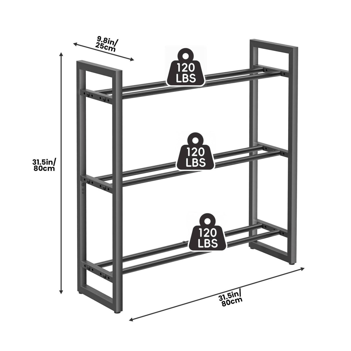 Heavy Duty 3 Tier Dumbbell Rack Movable Mobile Metal Weight Stand Stable Construction