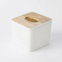 Tissue Box Holder with Bamboo Lid for Home Office, Modern Minimalist Style Desk Organizer for Facial Tissue Boxes, Multi-purpose Square Shape