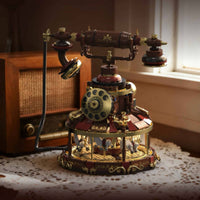 Telephone Building Set with Carousel Base Illuminated Telephone Model Kit with Lights Carousel Model Decorative for Builders