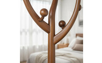 Multi-Hook Solid Wood Hat and Coat Stand Stable Base Entryway Standing Hanger Polished Finish Wooden Coat Tree for Bedroom, Office