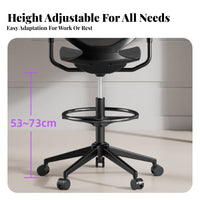 Lumbar Support Rolling Drafting Chair Adjustable Height Ergonomic High-Back Mesh Chair With Foot Ring Office Furniture 360° Swivel for Students, Architects, Artists, Study Room, Studio, Reception Area