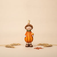 3 Pieces Pumpkin Scarecrow Figurine Hand-Painted Ceramic Pumpkin Figure Whimsical Scarecrow Statue with Hat for Tabletop, Shelf, Entryway