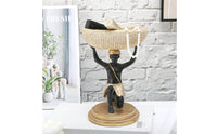 Woven-Look Basket Tray Figurine Gold-Toned Hand-Painted Resin Figurine Tabletop Home Decor Round Base