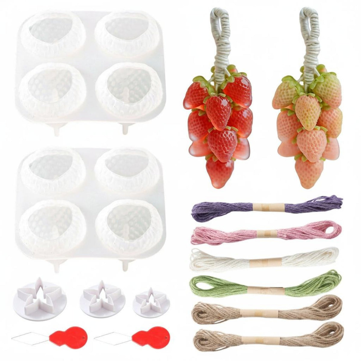 13 Pieces Flexible & Long-Lasting Strawberry Soap Mold Kit Easy to Clean DIY Fruit Soap Making Set Polished Surface Craft Supplies for Bathroom