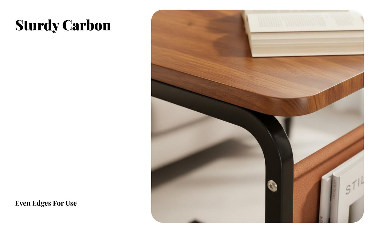 With Wheels C-Shaped Rolling Table Space-Saving Design C-Shaped Rolling Table Lockable Casters Household Furniture Sturdy Frame for Apartment Dwellers, Distant Workers, Students, Living Room, Bedroom, Small Areas, Home Office
