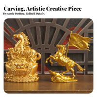 Sand Gold Finish Chinese Astrological Horse Figurine Good Fortune Charm Golden Horse Statue Feng Shui Decor for Business Owners, Desk