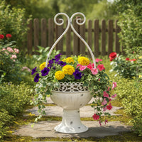 Metal Planter with Handle Vintage Pedestal Rustic Metal Planter Pot for Gardeners, Patio, Balcony, Porch
