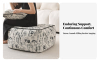 French design Woven Square Pouf Black and cream Pattern Floor seat Retro Design Ottoman Jacquard Weave for Adults, Homeowners, Parents, Living Room, perusing corner, Bedroom