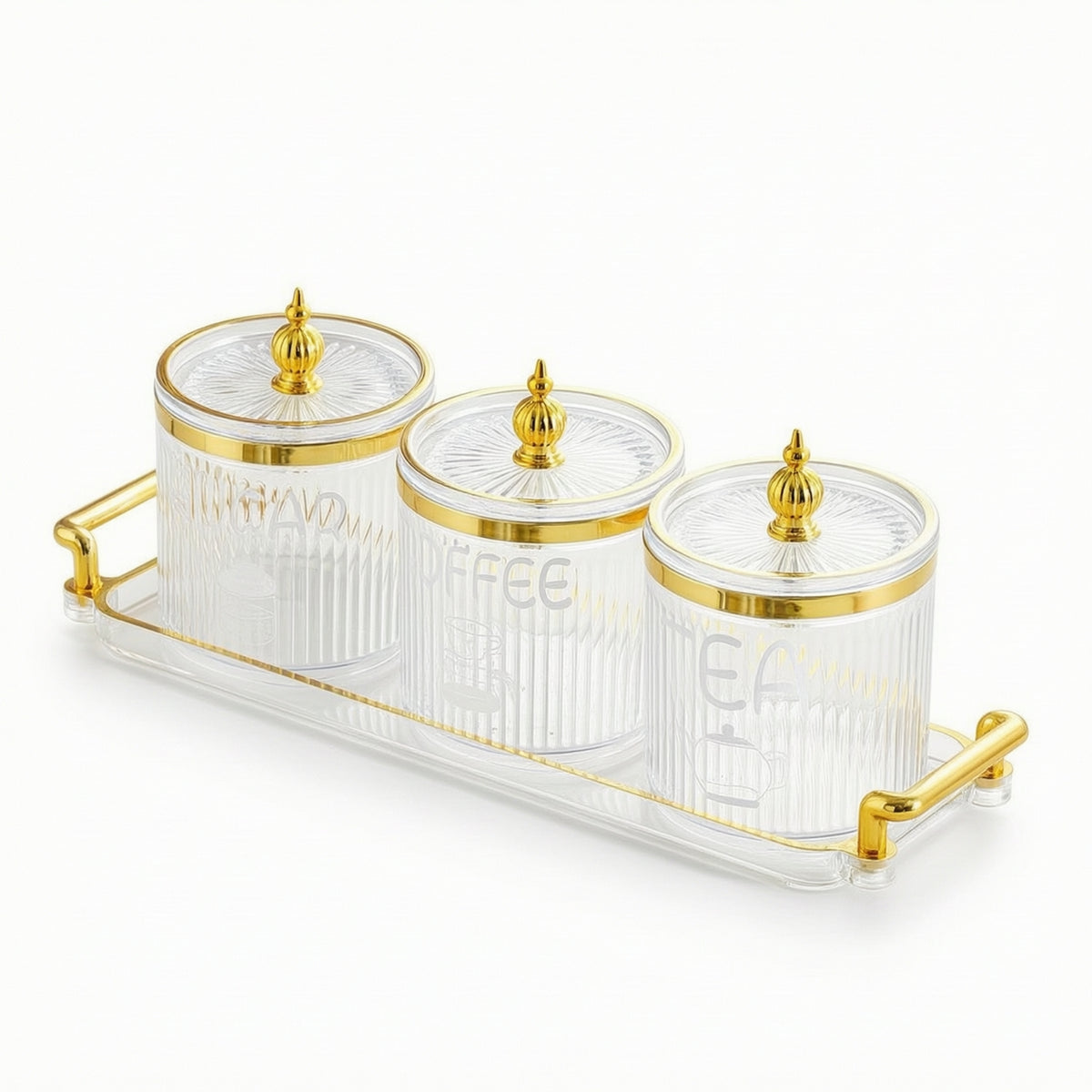 3 Pieces Canister Set with Tray Countertop Ceramic Canister with Tray Containers Sealed Container Airtight for Coffee Station