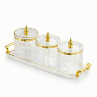 3 Pieces Canister Set with Tray Countertop Ceramic Canister with Tray Containers Sealed Container Airtight for Coffee Station