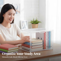 Rolling Book container Large Capacity Desktop Organizer Portable Handle for Study Room