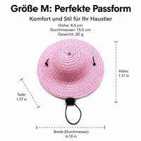 Cat Straw Hat, Adjustable Pet Sun Hat with Chin Strap, Perfect for Birthday Parties and Vacations, Bright Red, 10-60cm