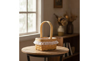 Oval Small Basket with Handle Woven Flower Basket Natural Cute for Florists, Crafters, Weddings, Home Decor, Picnics