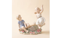 Couple Figurine on Bridge Ceramic Decorative Sculpture High-Temperature
