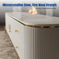 Modern Minimalist Coffee Table, Luxury Marble TV Cabinet, Sturdy Wood Storage Sideboard for Living Room