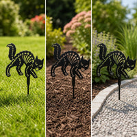2 Pieces Gothic Cat Skeleton Stakes Eerie Metal Stakes with Cat Skeleton Easy to Install Decorative for Flower Beds, Walkways