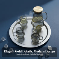 Light Luxury Design Glass Pitcher and Cup Set Large Capacity Faceted Design Glassware Set Heat & Cold Resistant for Families, Home Use