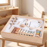 8 Pieces Wooden Music Set with Storage Box Educational Wooden Musical Instruments Exploratory Percussion Set for Preschoolers, Daycare
