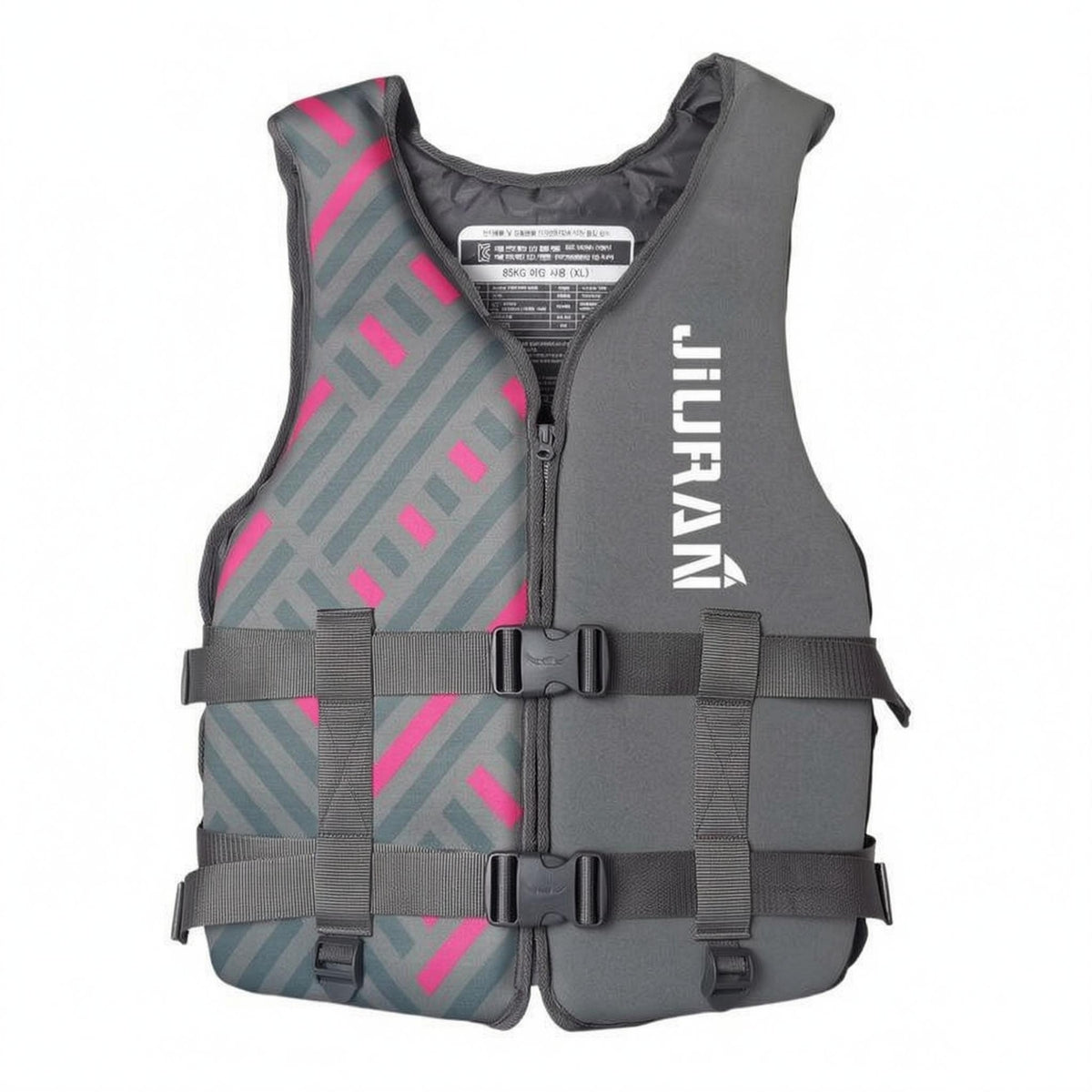 Sleeveless Neoprene Life Jacket Adjustable Straps Front-Zip Life Vest Buckle Closure Buoyancy Support Vest Contoured Fit