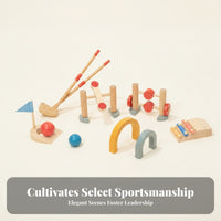 15 Pieces Wooden Mini Golf Set Sensory Training Indoor Outdoor Golf Play Set Curved Arch Obstacles Flag-Topped Targets