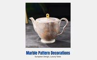 Ceramic Coffee Pot, Bone China, Marble Pattern Accents, English Style, Floral Avian Decor, Tea Set