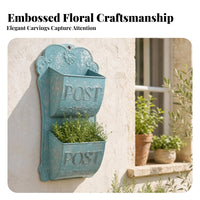 Embossed Lettering Decorative Mailbox Scrollwork Details Wall-Mounted Mailbox Organizer Distressed Finish Rustic Post Box