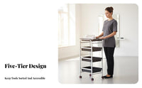 Universal Wheels 5-Tier Hairdressing Cart Sturdy and Long-Lasting Hairstylist Utility Trolley Multifunctional Rolling Stylist Tool Trolley Heavy-Duty for Hair Stylists, Cosmetologists, Beauticians