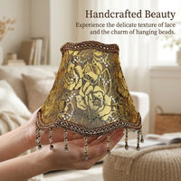 Lampshades for Ceiling Lights with Lace Trim and Beaded Decoration, Vintage Cloth Table Lamp Shade for Living Room Decor, 36cm Diameter