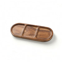 Acacia Wood Serving Tray 3-Compartment Divided Dish Compact for Homeowners