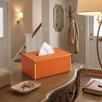 Tissue Paper Holder for Office Desk and Home Office, Luxury Leather Tissue Box with Gold Stitching, Modern Bathroom Decor, Multi-purpose Case
