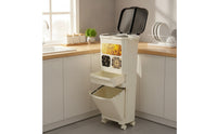 Kitchen Trash Bin with Drawer Slim Cabinet Trash Can with Wheels Space-Saving