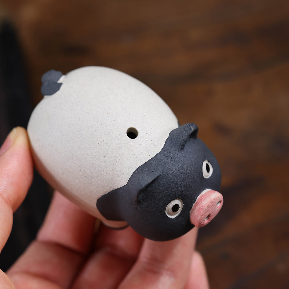 Zisha Clay Tea Pet Handmade Tea Tray Pig Figurine for Office Desk
