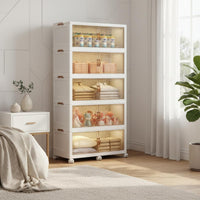 Cream Design Double Door Storage Organizer Large Capacity Foldable Plastic Wardrobe Installation-No-Assembly Plastic Clothes Storage Single for Bedroom, Living Room