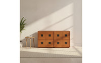 2 Pieces Storage Cabinet Retro Wooden Cabinet Stackable Credenza for Living Room, Bedroom