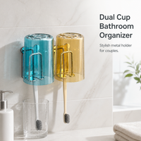 Stainless Steel Wall-Mounted Toothbrush Holder with Tumblers, No-Drill Bathroom Organizer for Couples