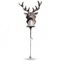 Vintage Deer Head Wall Bell Farmhouse Rustic Entry Chime with Pull Cord Heavy Duty Cast Iron Door Bell Metal for Homeowners