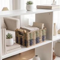 Woven Paper Rope Storage Basket Handmade Storage Basket with Handles Sturdy for Countertop, Kitchen