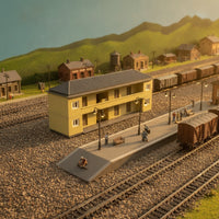 Two-Story Model Railway Building Realistic Railway Building with Gable Roof Pre-Printed Miniature Station Structure Static for Hobbyists