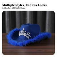 Tiara Cowgirl Hat Includes Chin Strap Rhinestone Cowboy Hat Breathable Material Fashion Headwear for Women, Brides, Concerts, Nightclubs, Photo Booths