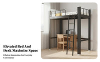 Loft Bed with Desk and Wardrobe Multi-Functional Loft Bed with Desk and Storage Raised Rail for Students, Teenagers, Dorm Room, Apartment