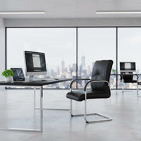 S-Shaped Backrest Bow Frame Computer Chair Support Cantilever Leather Guest Chair High-Density Foam Cushion Easy Assembly for Conference Room