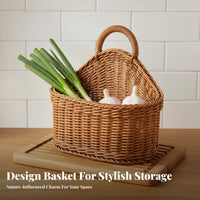 Imitation Rattan Hanging Basket Versatile Wall Hanging Storage Basket Lightweight Long-Lasting for Students, Kitchen, Bathroom