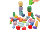 38 Pieces Wooden Stacking Rocks Geometric Stacking Blocks with Storage Box Wooden Stones Faceted Stone Blocks Smooth