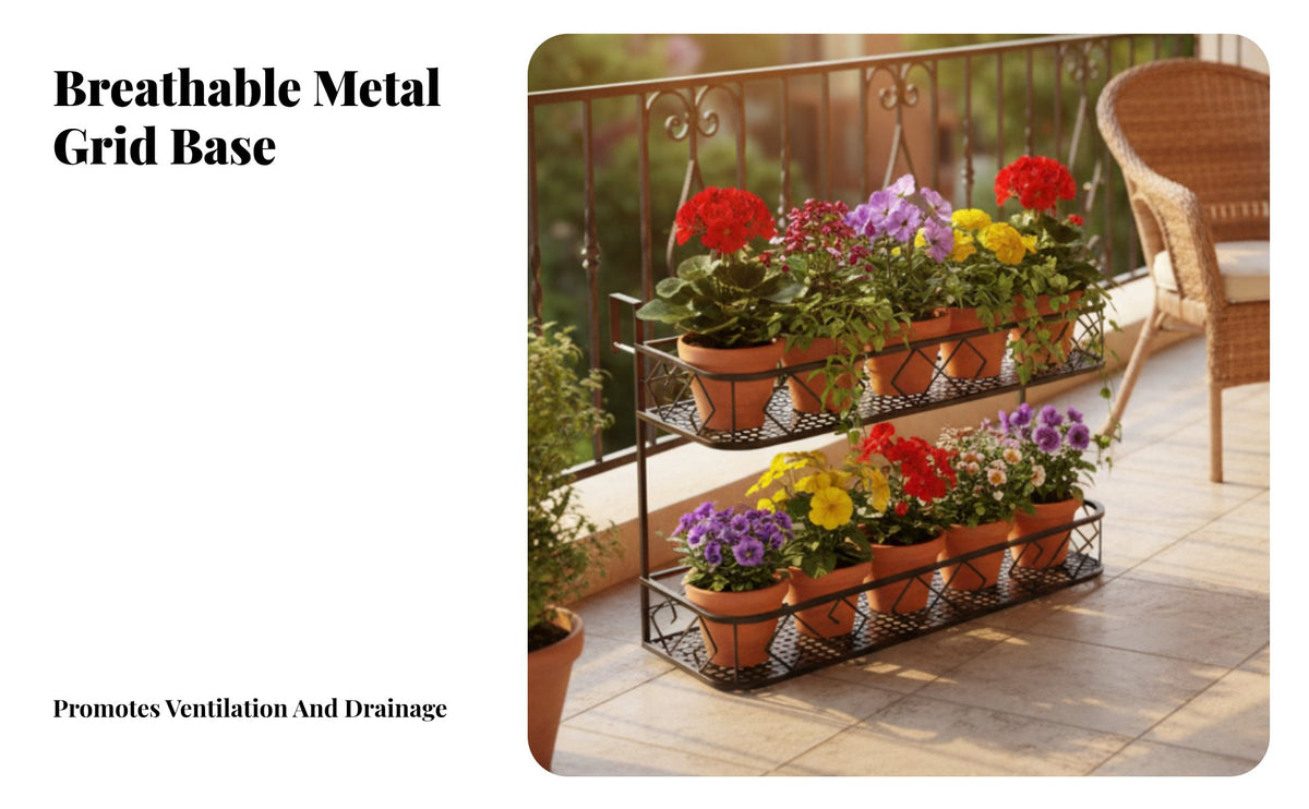 2-Tier Railing Planter Space Saving Hanging Balcony Flower Rack Sturdy and Hanging Railing Planter for Fence, Patio, Outdoor