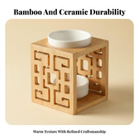 Bamboo Essential Oil Burner Heat-Resistant Essential Oil Burner Hollow Design Aroma Lamp Easy to Clean for Bedroom, Living Room