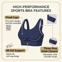 Sports Bras Women High Support for Running and Gym, Shock Resistant with Racerback Design, Padded Foam Cups and Adjustable Hook Closure
