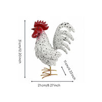 Metal Cockerel Statue Vintage Style Iron Cockerel Decor Sculpture Lively Feathers Chicken Ornament for Patio, Balcony