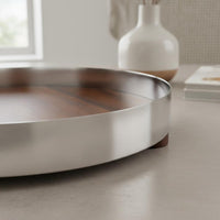 Stainless Steel Decorative Tray Light Elegant Design Vanity Perfume Tray Multi-Functional Footed Serving Platter for Desktop, Kitchen Counter