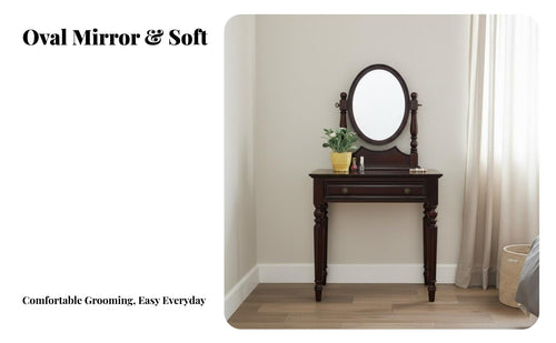 USA-inspired Country Aesthetic Vanity Set with Mirror and Stool Vintage design Dressing Table Space-Saving Design Bedroom Furniture for Apartment Dwellers, Home Decor lovers, Women, Small Spaces