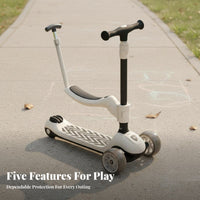 Effortless Glide Wheels Convertible Scooter with Seat Anti-Tip Safety Feature Adjustable Toddler child's Vehicle Foldable Design Push-Along Toy Nordic Design for Toddlers, Preschoolers, Parents, Outdoors, Playground, Backyard, Parks